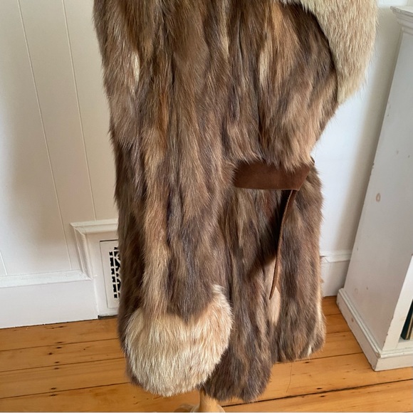 Vintage Mink Jacket Coat with Suede Tie Front Brown with Blond Collar & Cuffs - Picture 11 of 14